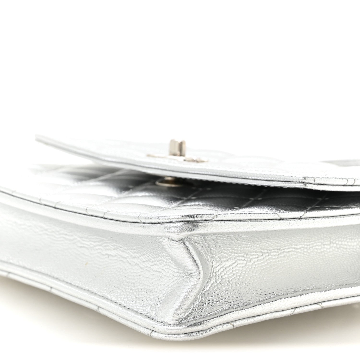 Chanel Metallic Caviar Quilted Top Handle Wallet on Chain WOC Silver 11 of 12