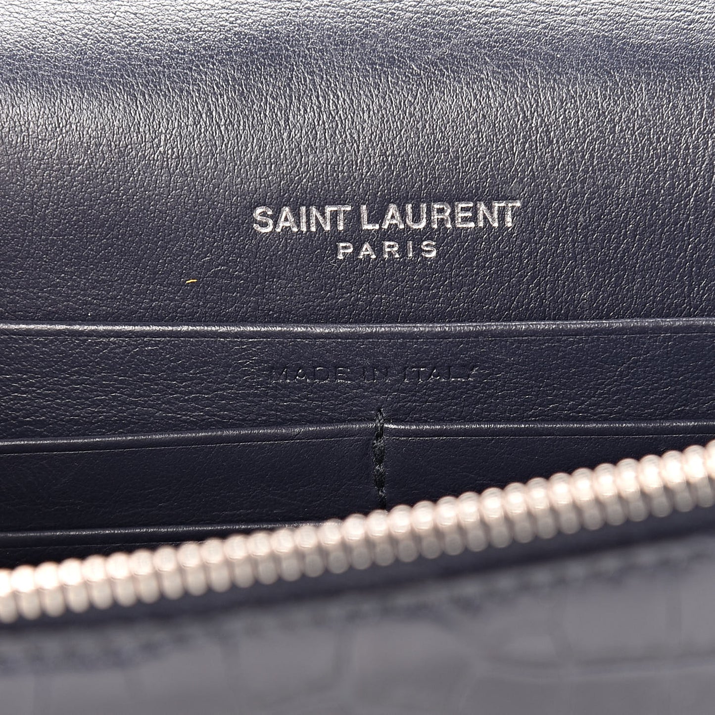 Calfskin Crocodile Embossed Kate Monogram Tassel Chain Wallet Deep Marine