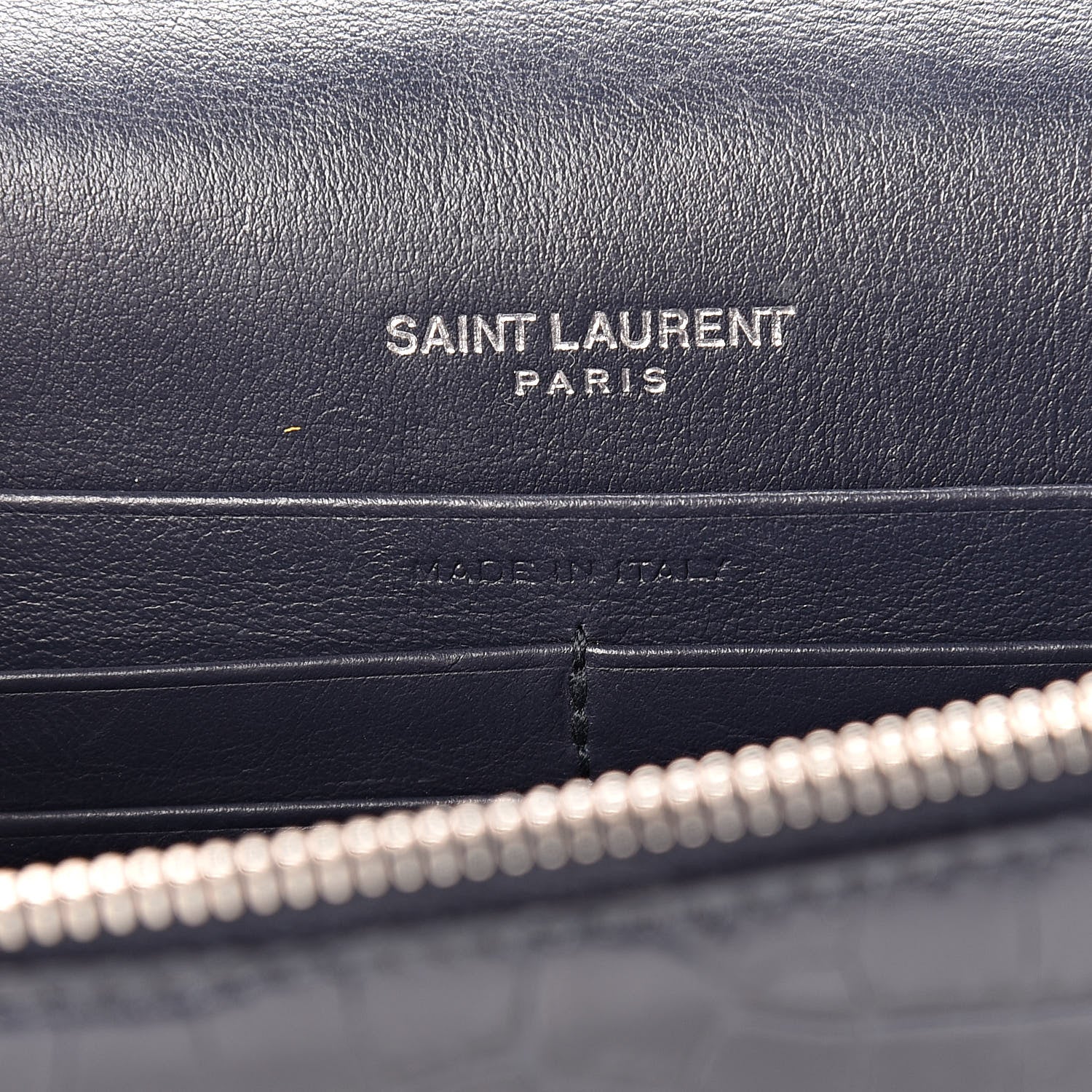 Mansur Gavriel Calfskin Crocodile Embossed Kate Monogram Tassel Chain Wallet Deep Marine 6 of 14