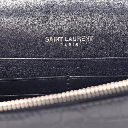 Mansur Gavriel Calfskin Crocodile Embossed Kate Monogram Tassel Chain Wallet Deep Marine 6 of 14