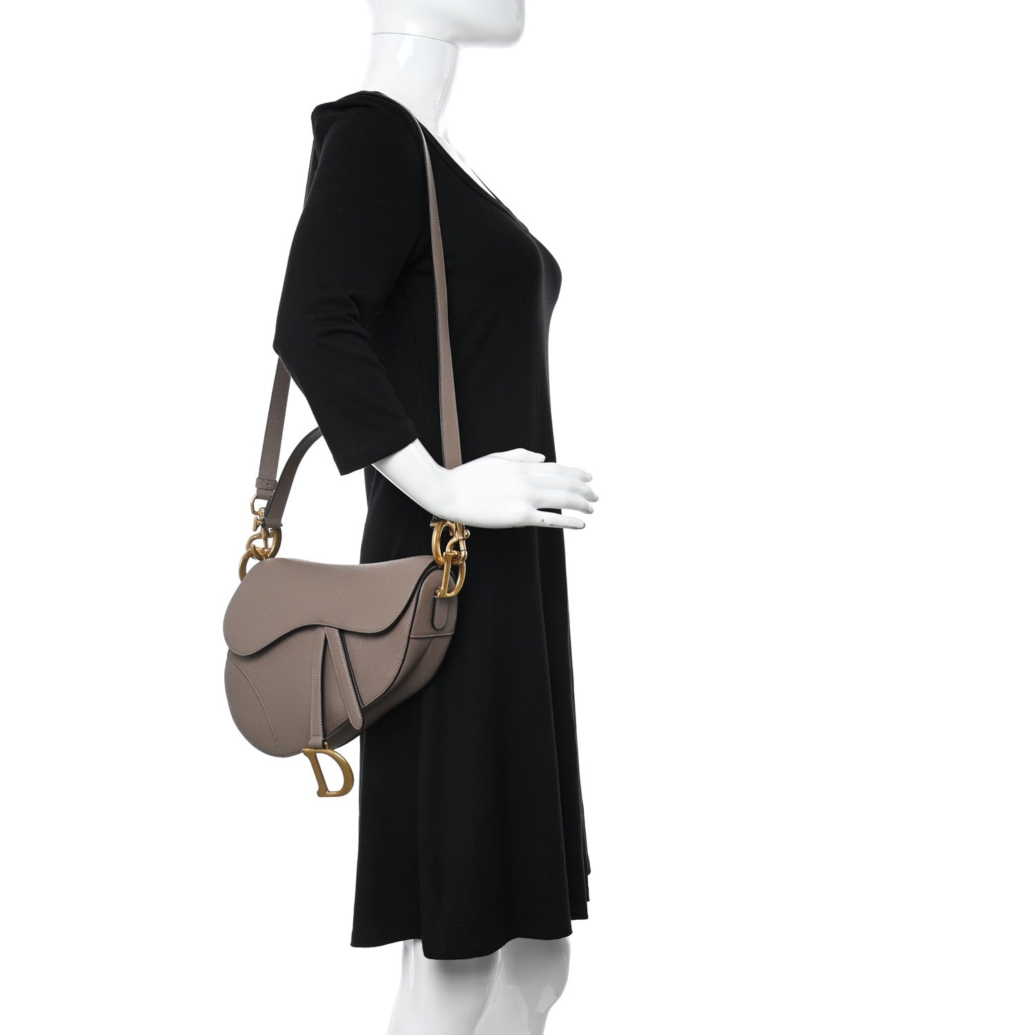 Christian Dior Grained Calfskin Saddle Bag With Strap Warm Taupe 2 of 9