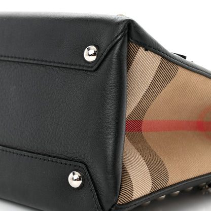 Burberry Pebbled Calfskin House Check Studded Baby Banner Tote Black 10 of 15