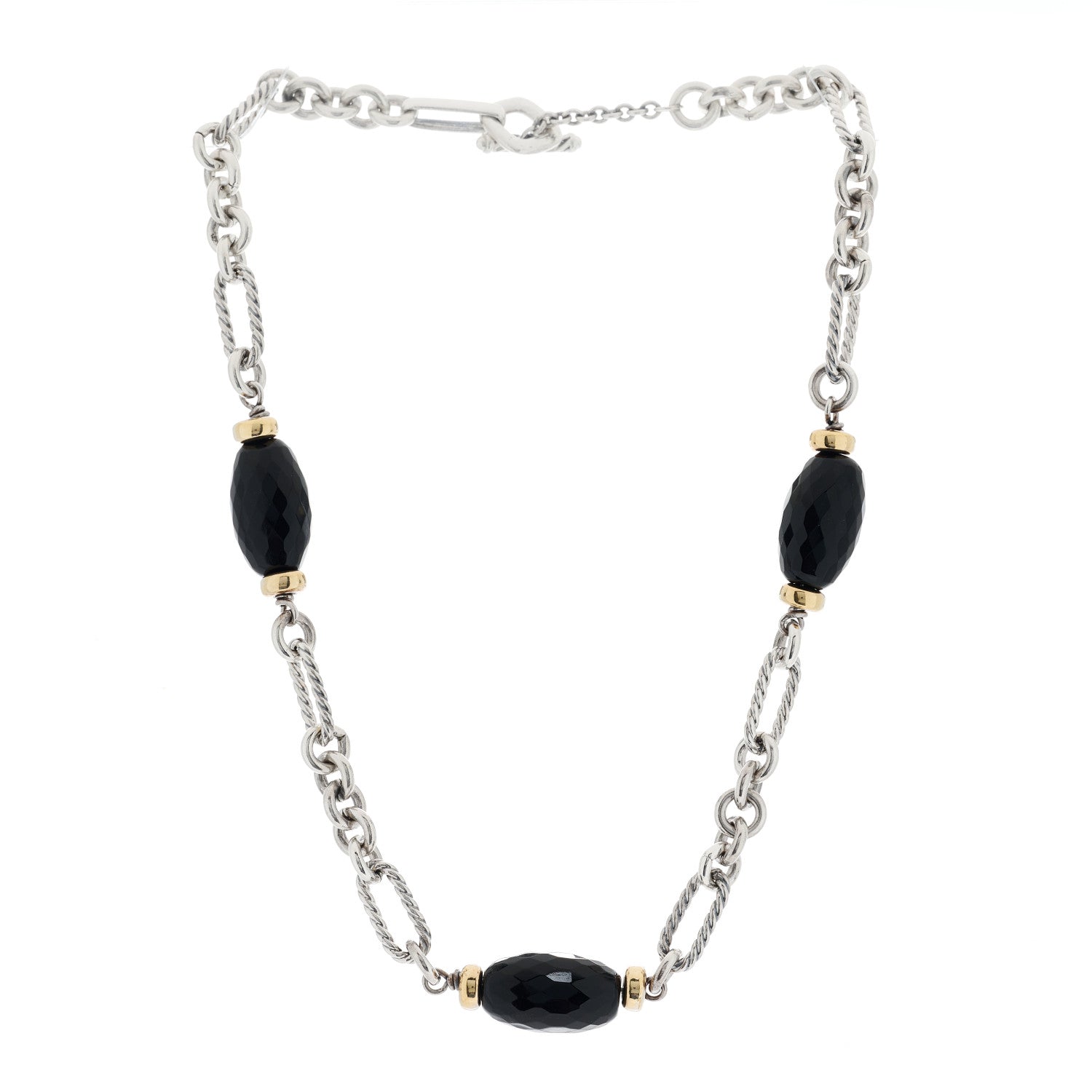 David Yurman Sterling Silver 18K Yellow Gold Black Onyx Figaro Chain Necklace 3 of 3