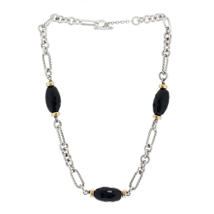 David Yurman Sterling Silver 18K Yellow Gold Black Onyx Figaro Chain Necklace 3 of 3