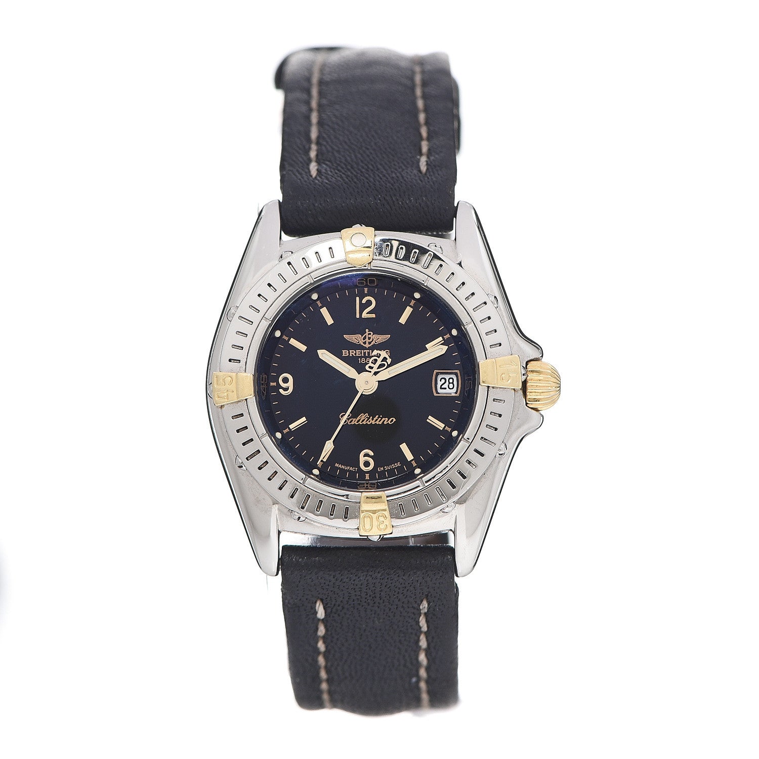 Breitling Stainless Steel 18K Yellow Gold Calfskin 28mm Callistino Quartz Watch Black B52045.1 1 of 9