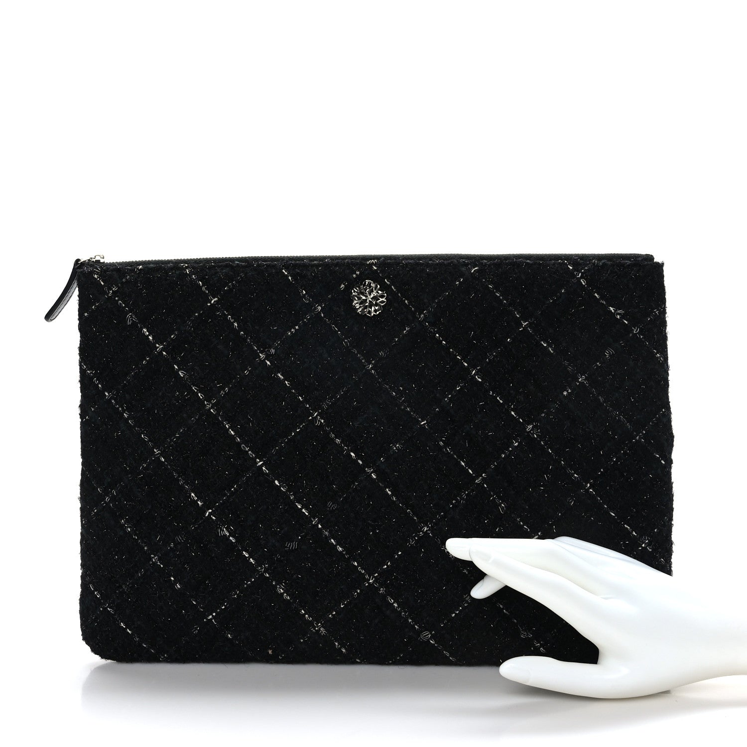Chanel Tweed Lambskin Quilted Large Cosmetic Case Black 2 of 7