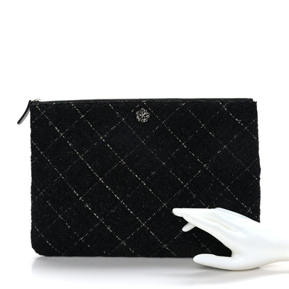 Chanel Tweed Lambskin Quilted Large Cosmetic Case Black 2 of 7