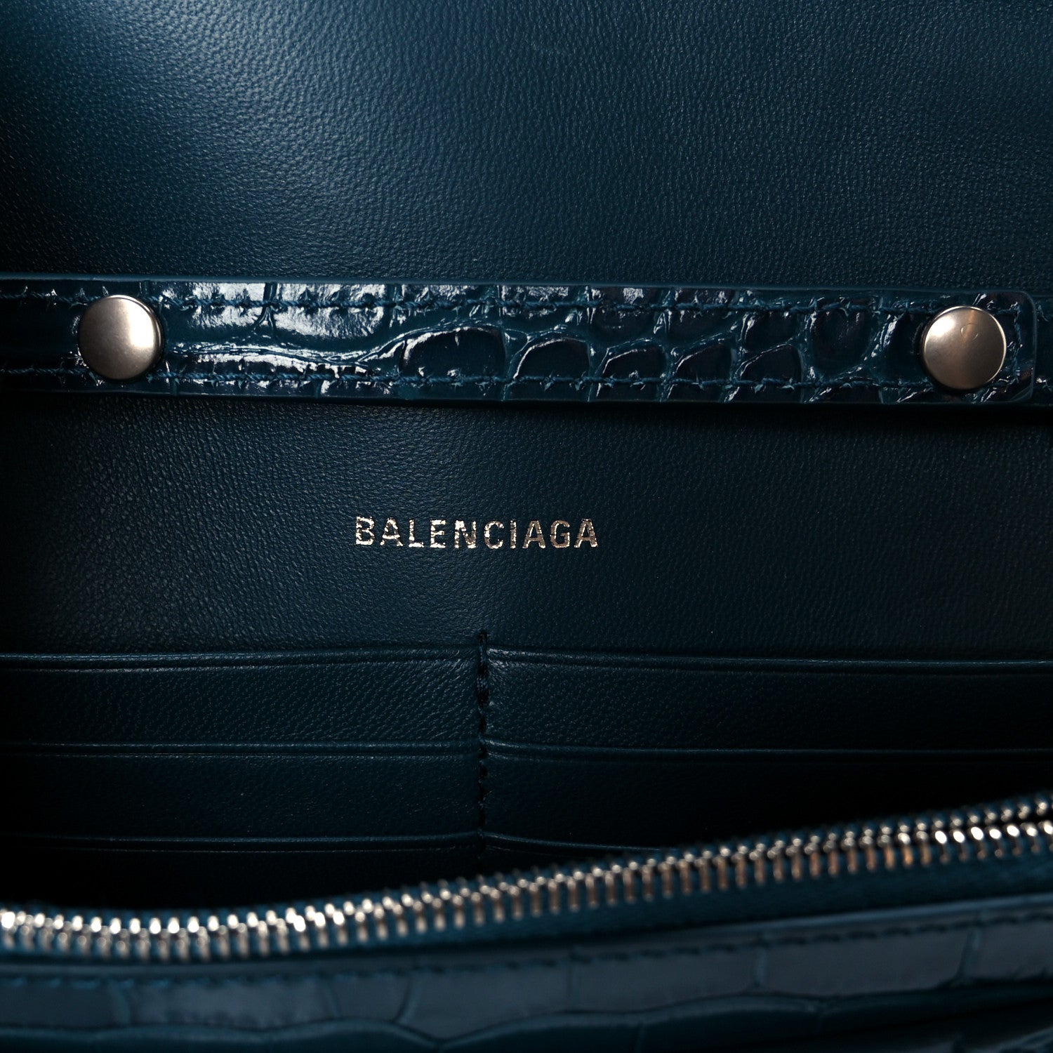 Balenciaga Shiny Calfskin Crocodile Embossed Hourglass Chain Bag Forest Green 10 of 21
