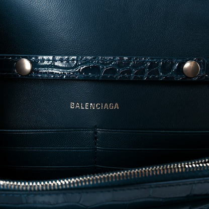 Balenciaga Shiny Calfskin Crocodile Embossed Hourglass Chain Bag Forest Green 10 of 21
