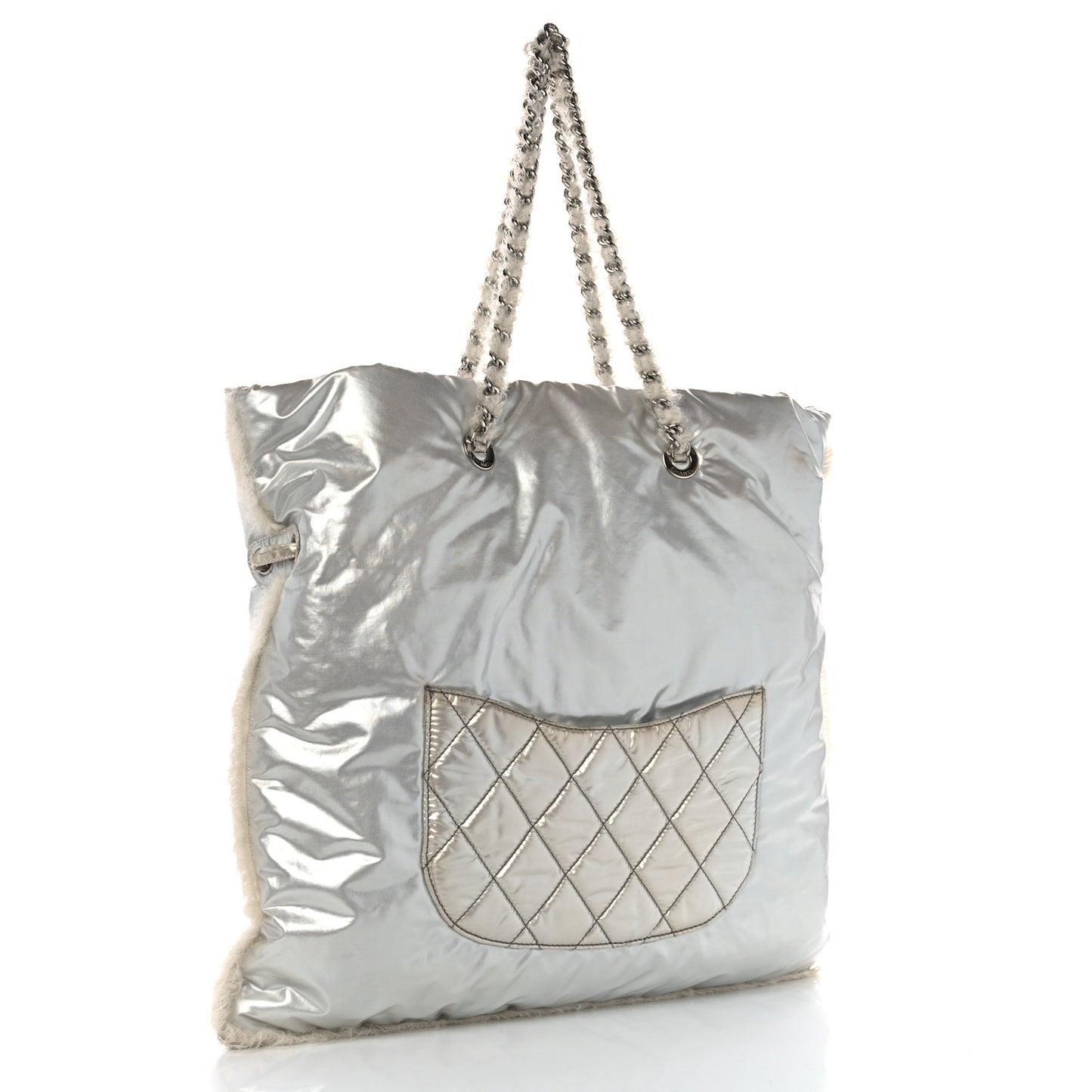 Vinyl Mohair Trimmed CC Bonbons Tote Silver
