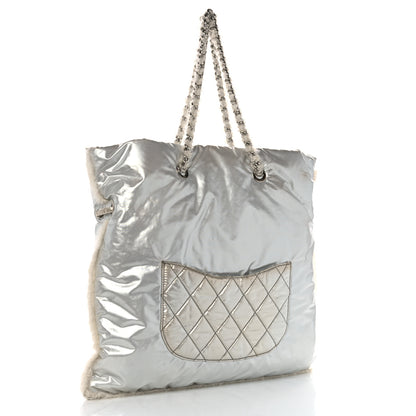 Chanel Vinyl Mohair Trimmed CC Bonbons Tote Silver 3 of 15