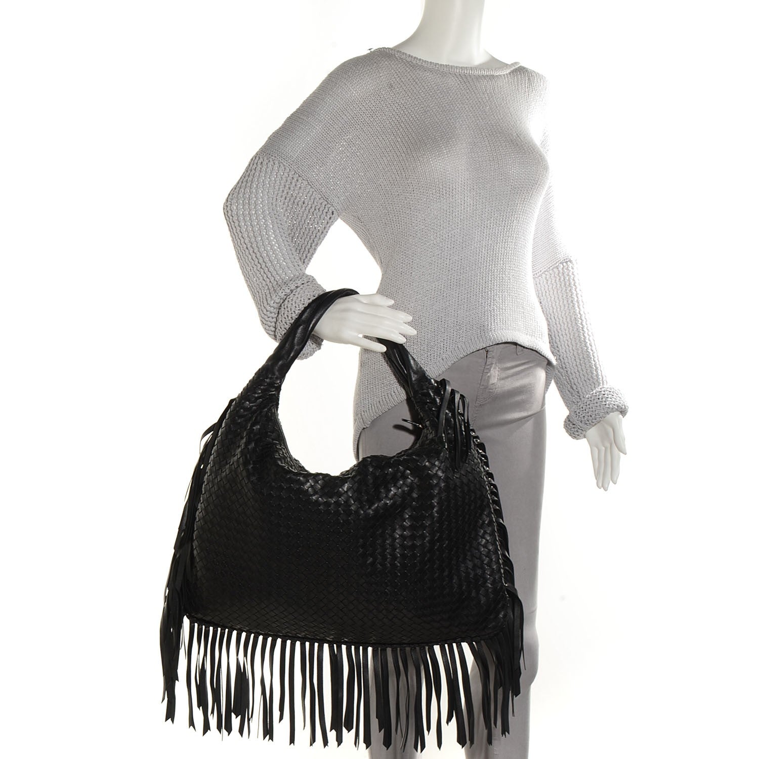 Bottega Veneta Nappa Intrecciato Veneta Maxi Fringed Hobo Nero Black 3 of 9