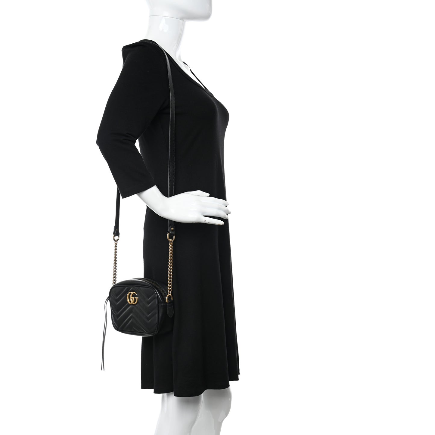 Calfskin Matelasse Mini GG Marmont Chain Shoulder Bag Black