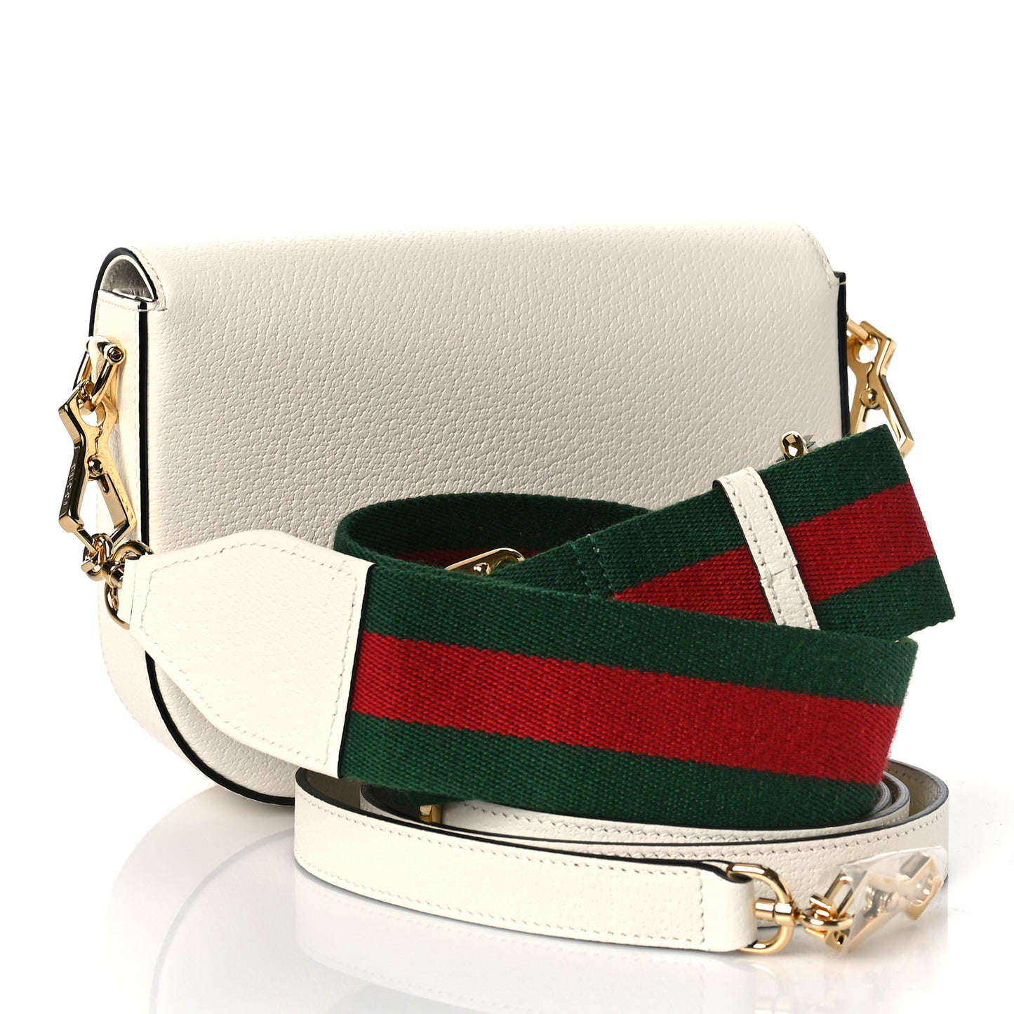 X ADIDAS Textured Dollar Calfskin Web Trefoil Mini Horsebit 1955 Shoulder Bag Off White Black