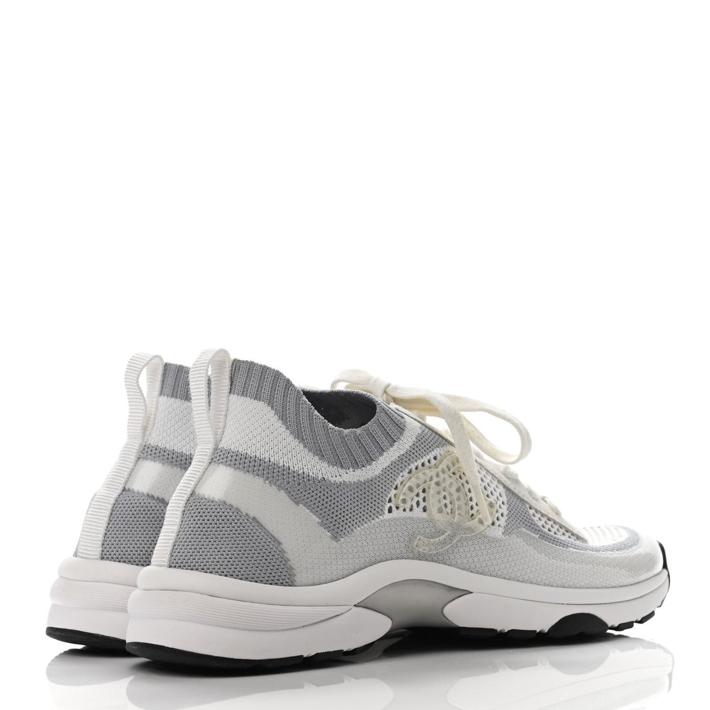 Fabric Suede Calfskin Stretch CC Sneakers 38.5 White Grey