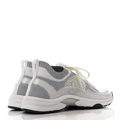 Chanel Fabric Suede Calfskin Stretch CC Sneakers 38.5 White Grey 3 of 4