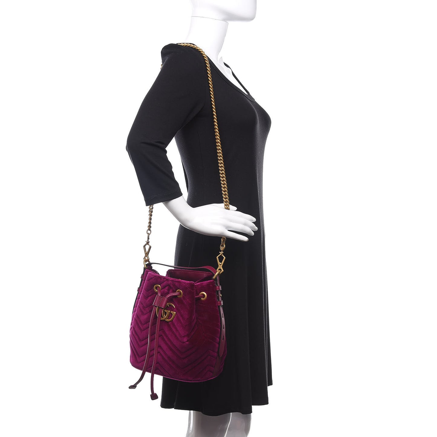 Velvet Matelasse GG Marmont Bucket Bag Fuchsia Violet Cyclamen