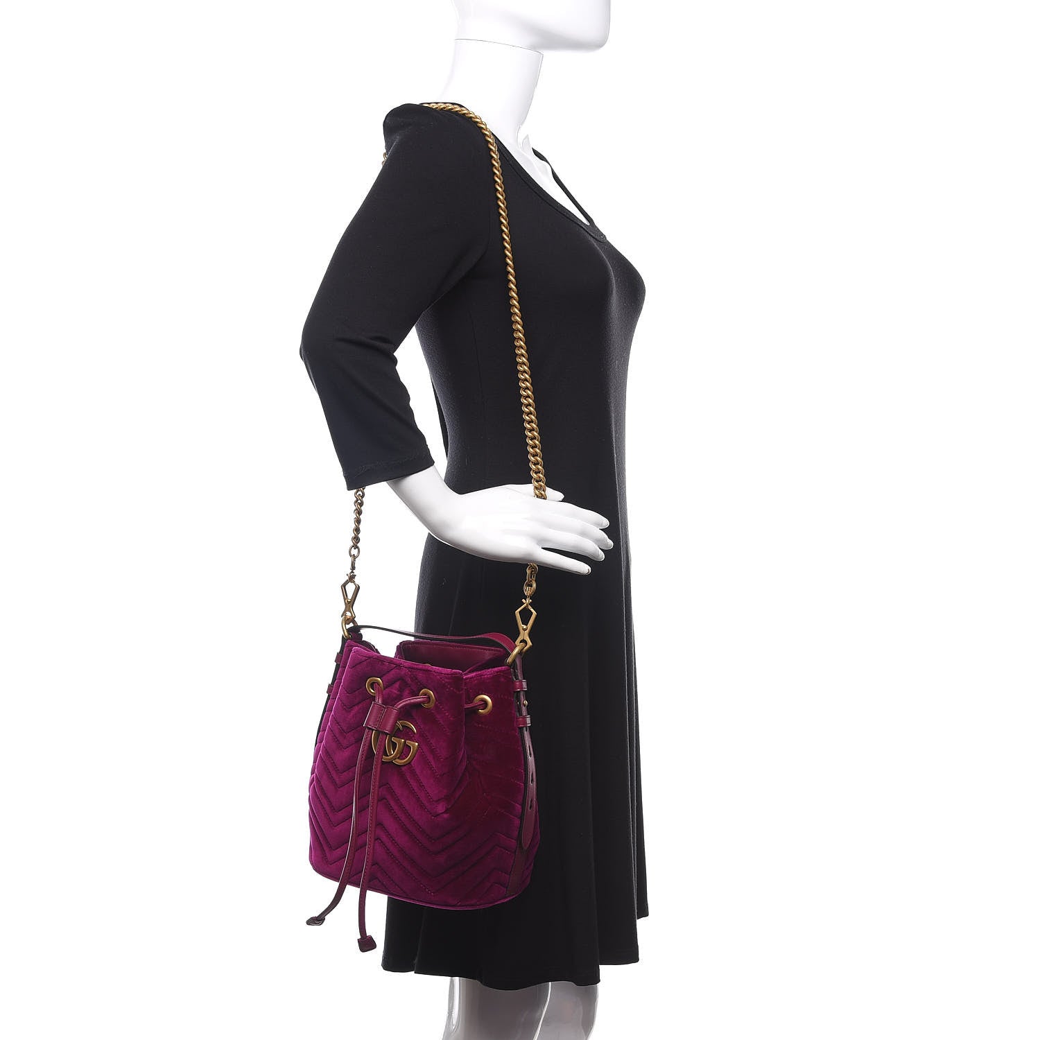 Gucci Velvet Matelasse GG Marmont Bucket Bag Fuchsia Violet Cyclamen 2 of 10