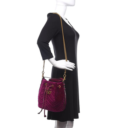 Gucci Velvet Matelasse GG Marmont Bucket Bag Fuchsia Violet Cyclamen 2 of 10