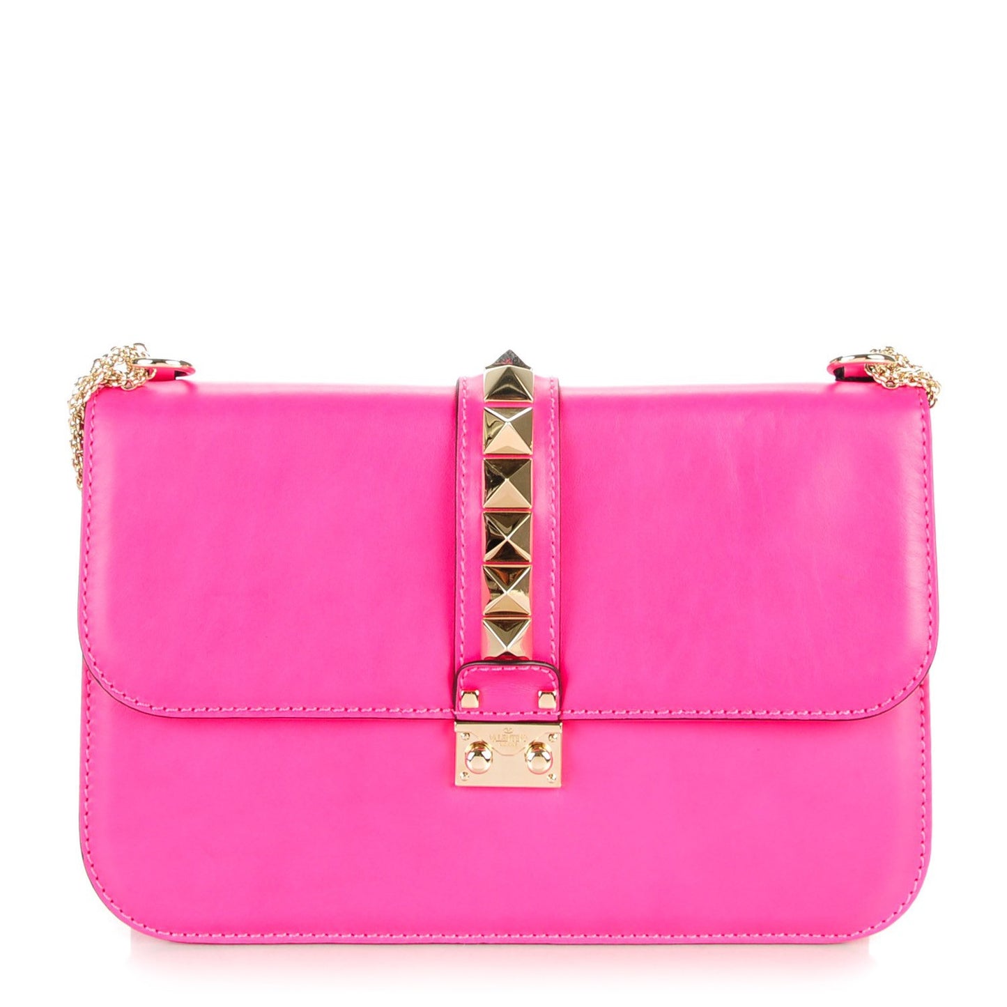 Vitello Large Glam Lock Rockstud Flap Pop Fuxia