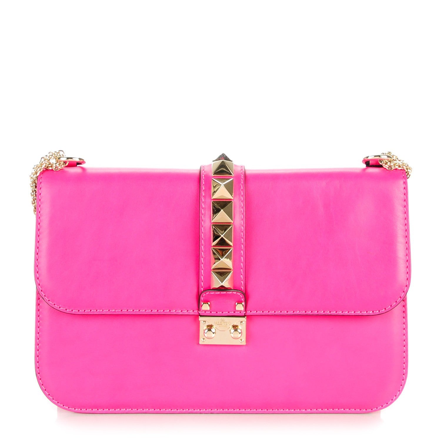 Valentino Garavani Vitello Large Glam Lock Rockstud Flap Pop Fuxia 1 of 7