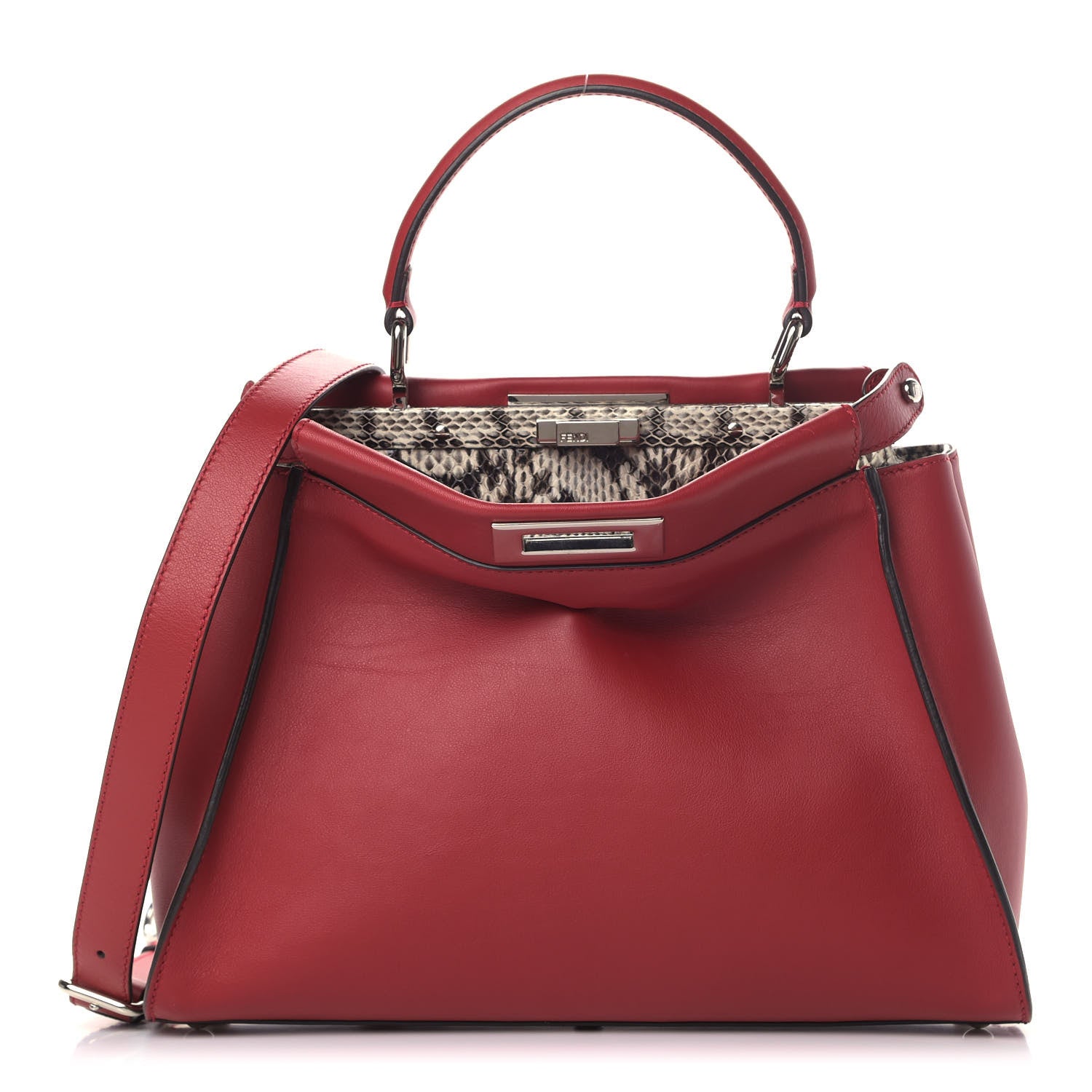 Fendi Vitello Seta Elaphe Crocodile Monster Eyes Medium Peekaboo Iconic Satchel Ribes Naturale 1 of 7