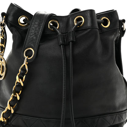 Chanel Lambskin Quilted Drawstring Bucket Bag Black 7 of 10