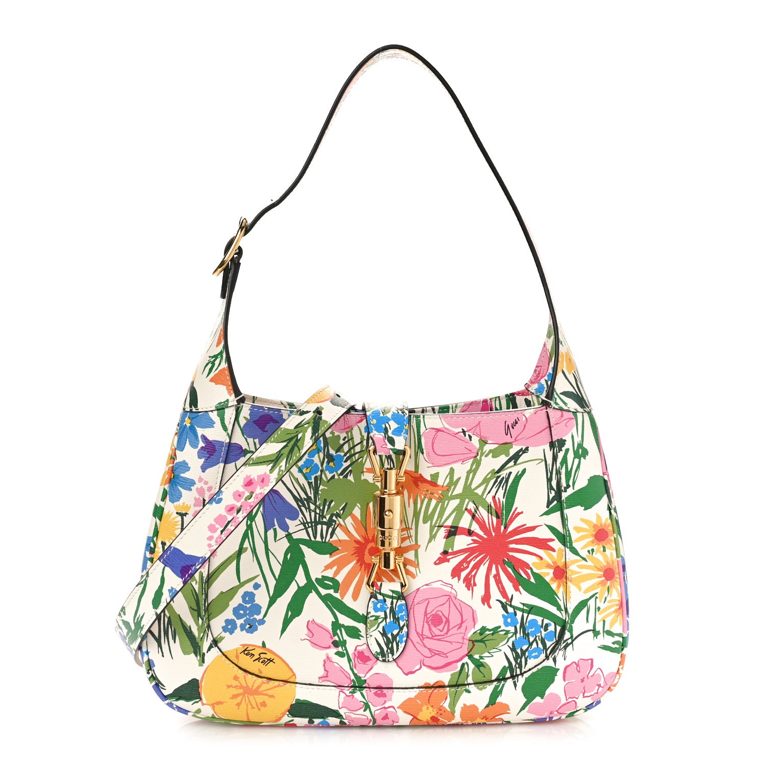 Gucci X KEN SCOTT New Shangai Calfskin Jardin D'Avril Floral Print Small Jackie 1961 Hobo Ivory Pink 1 of 8