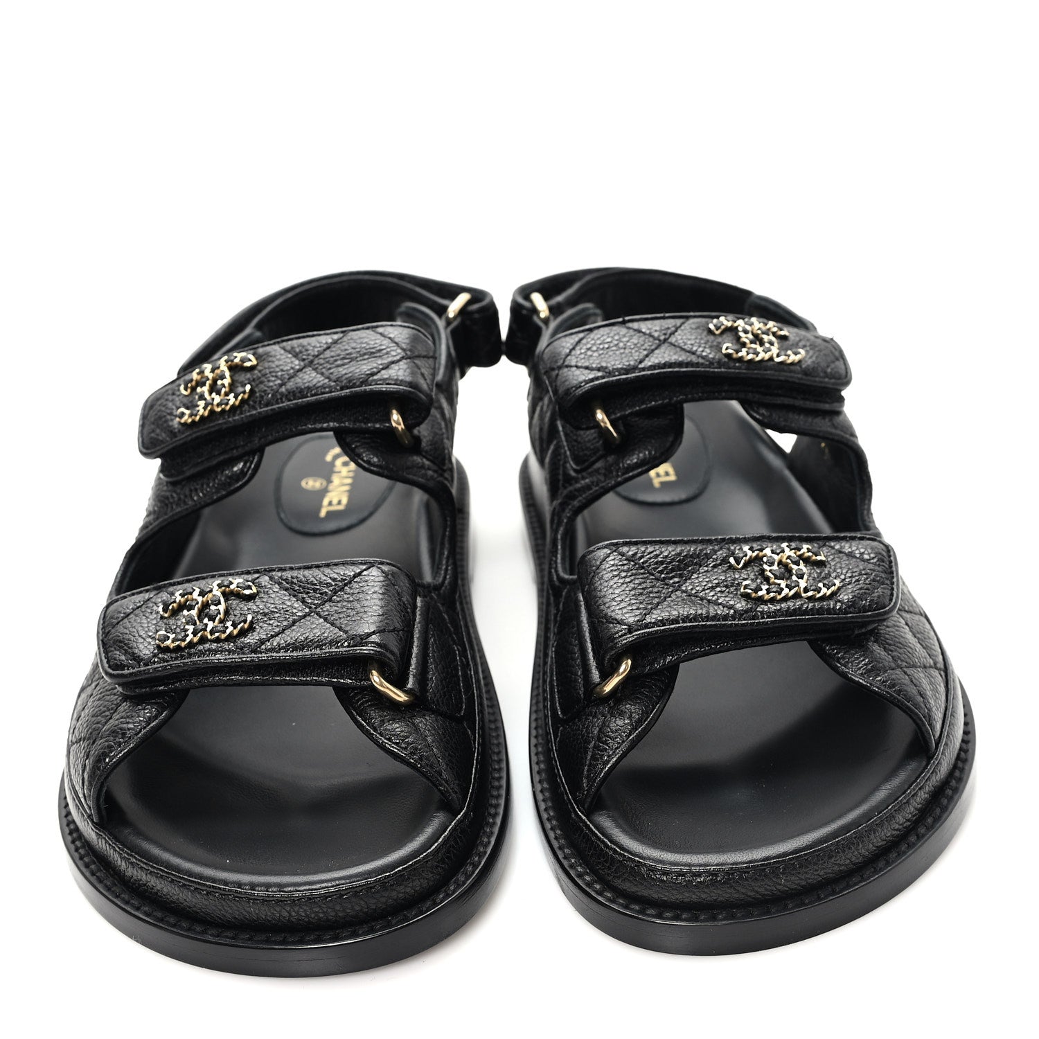 Chanel Grained Calfskin Velcro Dad Sandals 36.5 Black 3 of 10