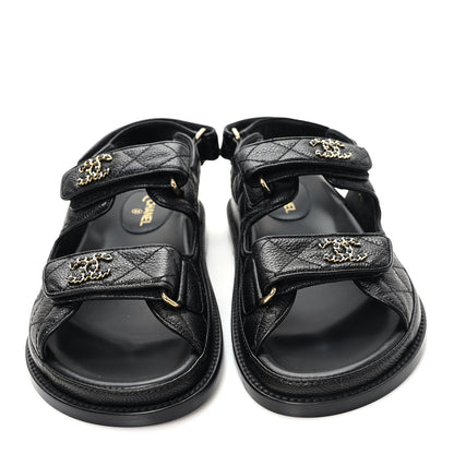 Chanel Grained Calfskin Velcro Dad Sandals 36.5 Black 3 of 10