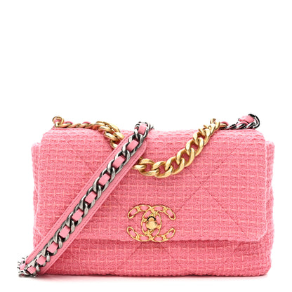 Chanel Metallic Tweed Quilted Medium Chanel 19 Flap Pink 1 of 10