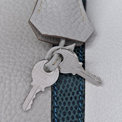Hermes Taurillon Clemence Lizard Club Birkin 35 Gris Perle White Mykonos 24 of 39
