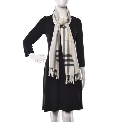 Burberry Cashmere Half Mega Check Reversible Fringe Scarf Natural White Silver 2 of 4