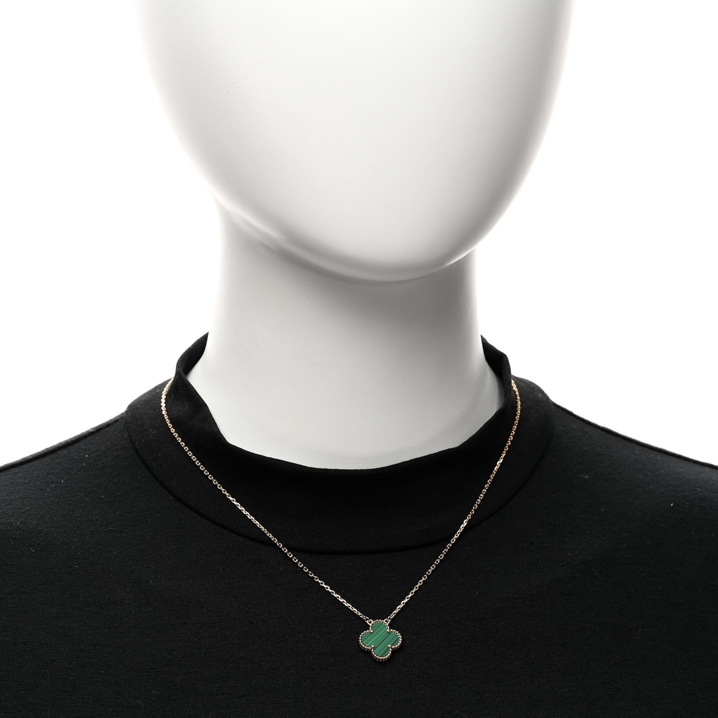 18K Yellow Gold Malachite Vintage Alhambra Pendant Necklace
