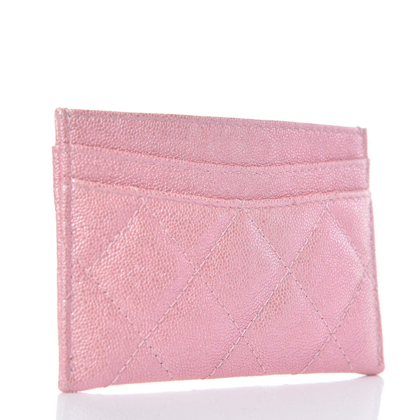 Iridescent Caviar Quilted Card Holder Rose Pink