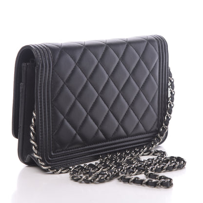 Chanel Lambskin Quilted Boy Wallet On Chain WOC Black 3 of 12