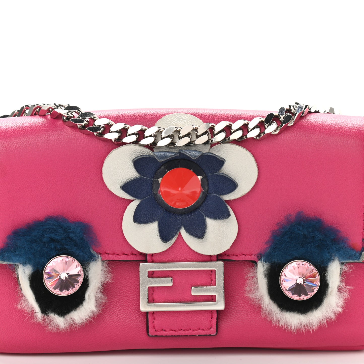Shiny Nappa Rabbit Fur Crystal Flowerland Micro Buggie Baguette Fuxia Curacao Multicolor