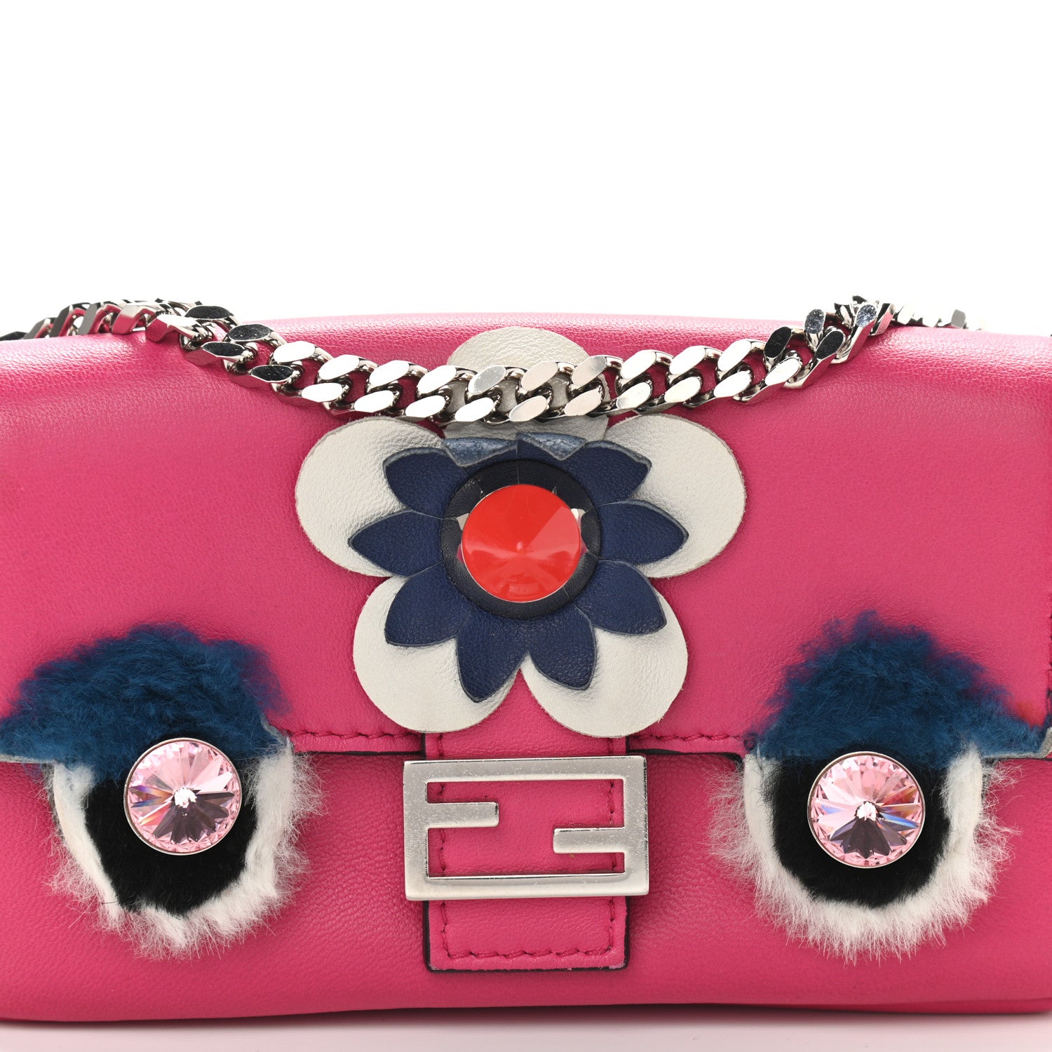 Fendi Shiny Nappa Rabbit Fur Crystal Flowerland Micro Buggie Baguette Fuxia Curacao Multicolor 8 of 10