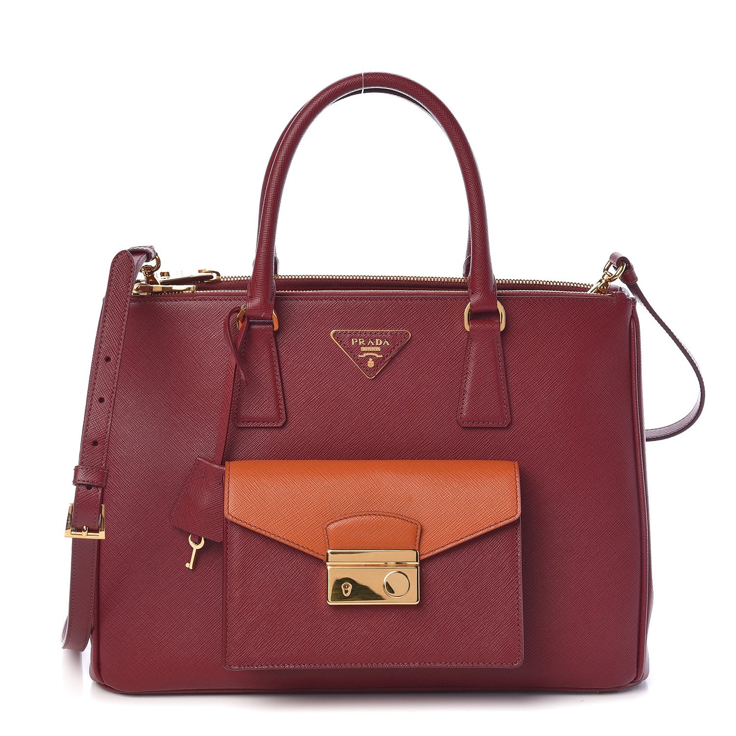 Saffiano Lux Galleria Front Pocket Tote Cerise Papaya