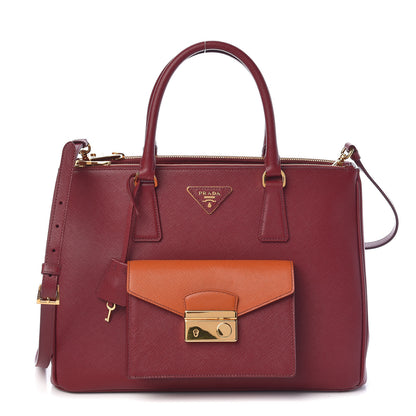Prada Saffiano Lux Galleria Front Pocket Tote Cerise Papaya 1 of 9