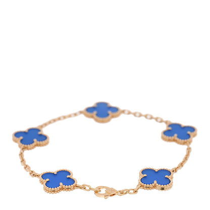 Van Cleef & Arpels 18K Yellow Gold Blue Agate 5 Motifs Vintage Alhambra Bracelet 2 of 4