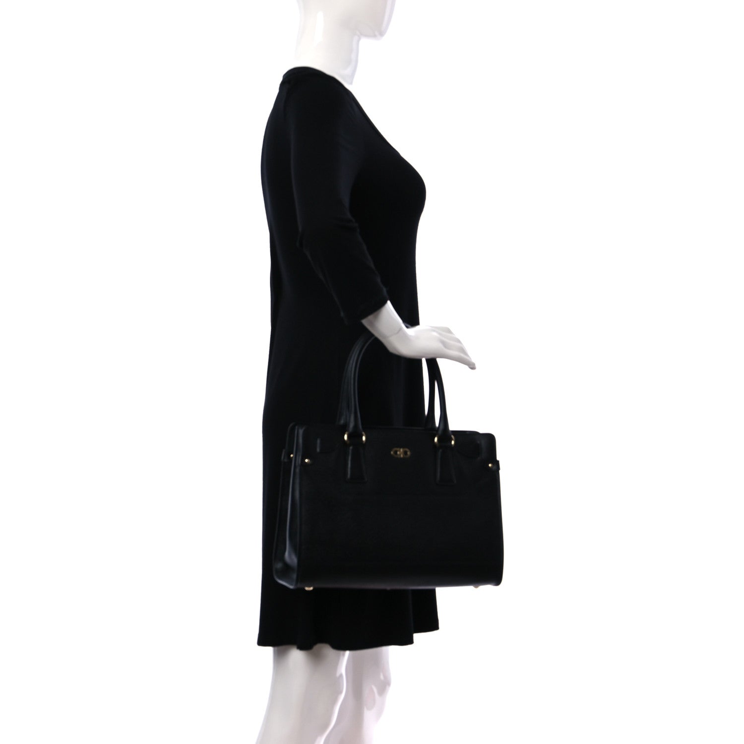 Salvatore Ferragamo Hammered Calfskin Briana Tote Black 2 of 10