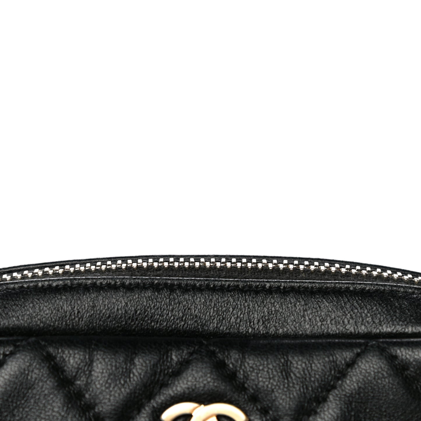 Lambskin Quilted Small Curvy Pouch Cosmetic Case Black