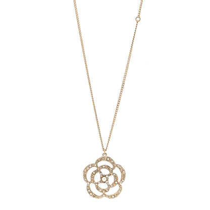 Chanel Pearl Crystal Large Camellia Pendant Necklace Light Gold 1 of 5