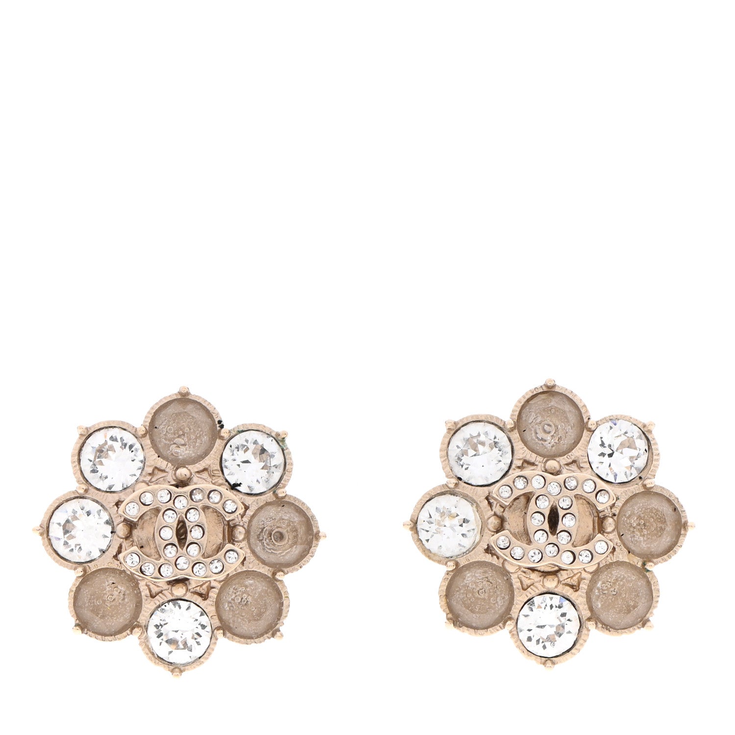 Chanel Crystal CC Flower Earrings Gold 1 of 6