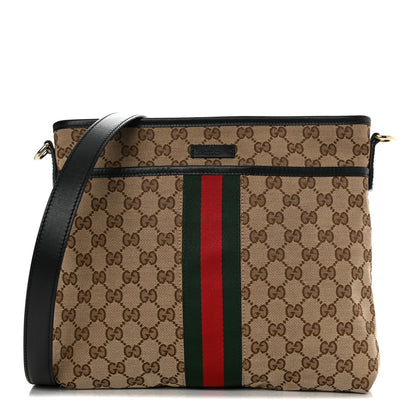 Gucci GG Monogram Web Flat Messenger Bag Black 1 of 11