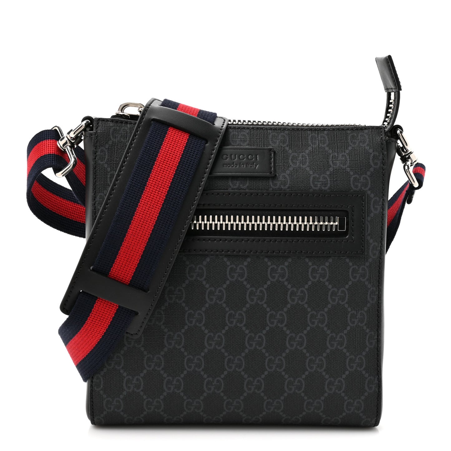 GG Supreme Monogram Web Small Flat Messenger Bag Black Grey