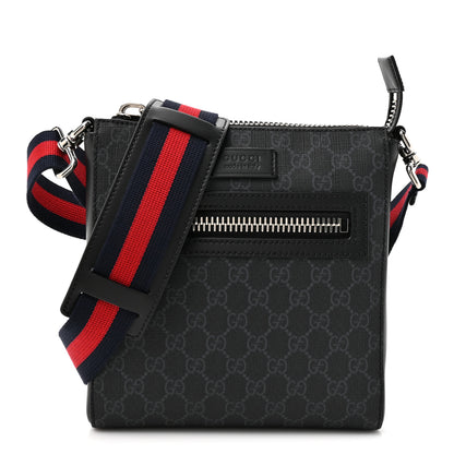 Gucci GG Supreme Monogram Web Small Flat Messenger Bag Black Grey 1 of 10
