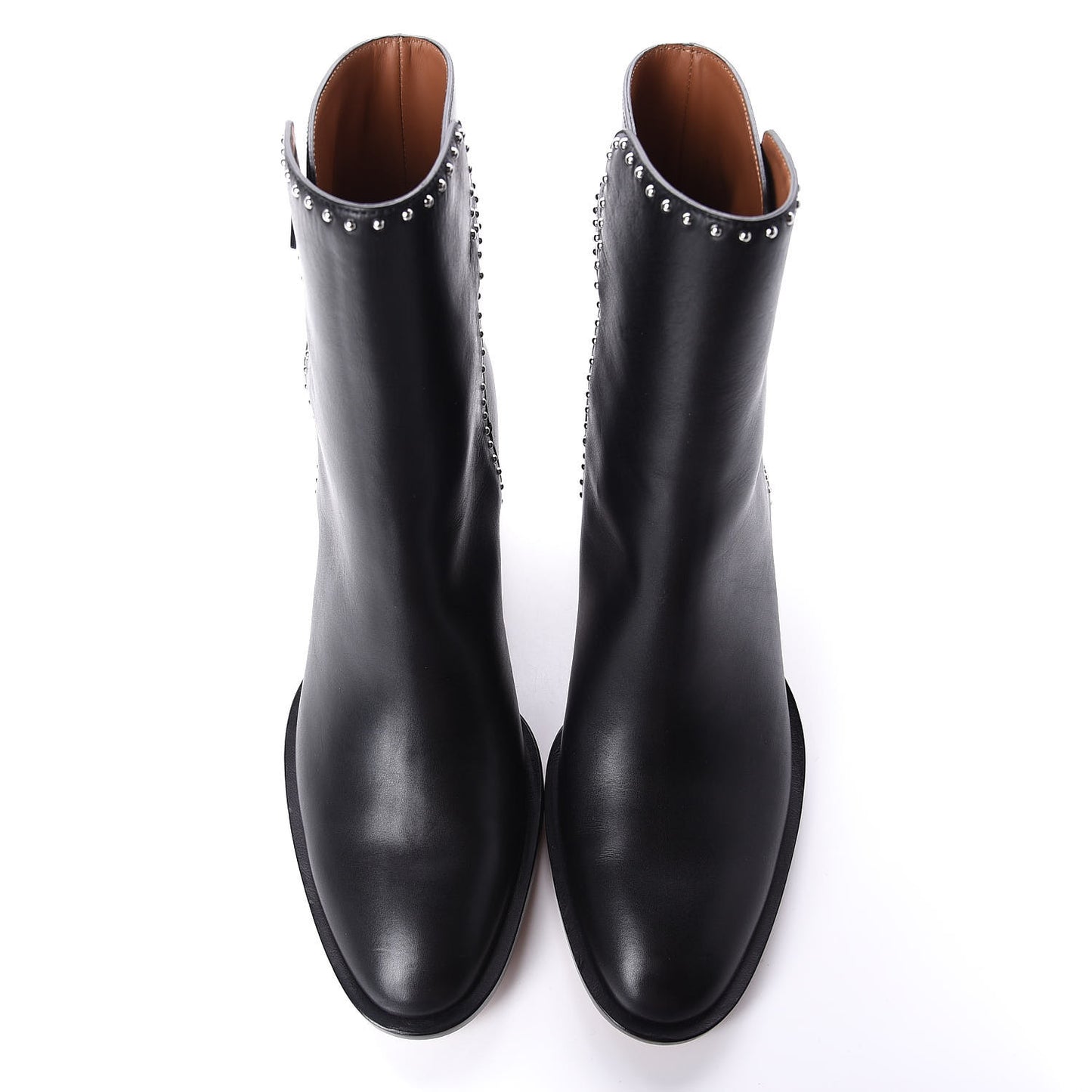 Smooth Calfskin Elegant Studded Ankle Boots 40 Black