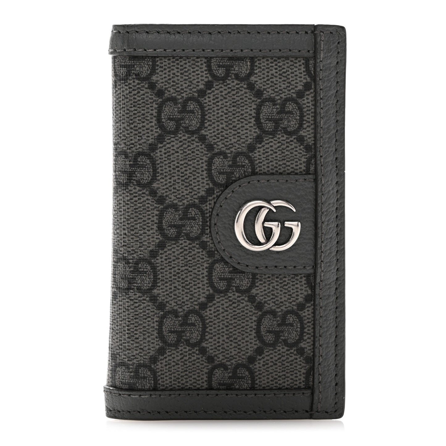 GG Supreme Monogram Textured Dollar Calfskin Ophidia Card Case Grey Black Graphite Grey